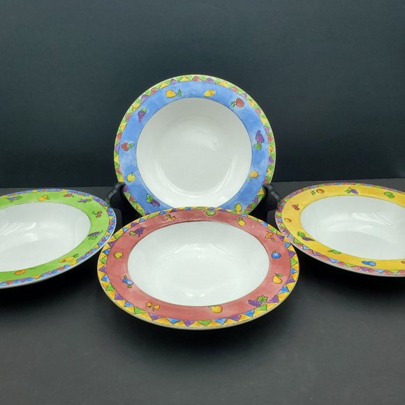 Sango Sangria Rim Soup Bowls Individual Pasta Spaghetti Bowls Fruit Pattern Rims - Picture 1 of 15